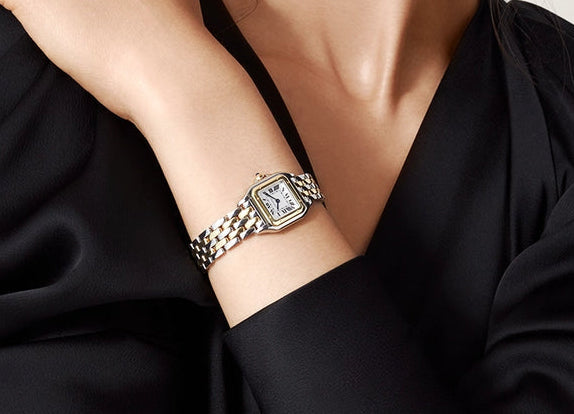 Square Dial Women Watch Roman Numeral Panther Quartz Time Piece 18k Gold