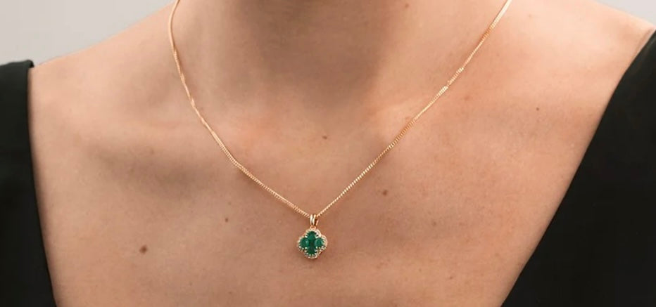 Clover Emerald Necklace With Zircon 18k Gold