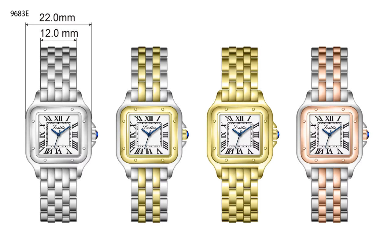 Square Dial Women Watch Roman Numeral Panther Quartz Time Piece 18k Gold