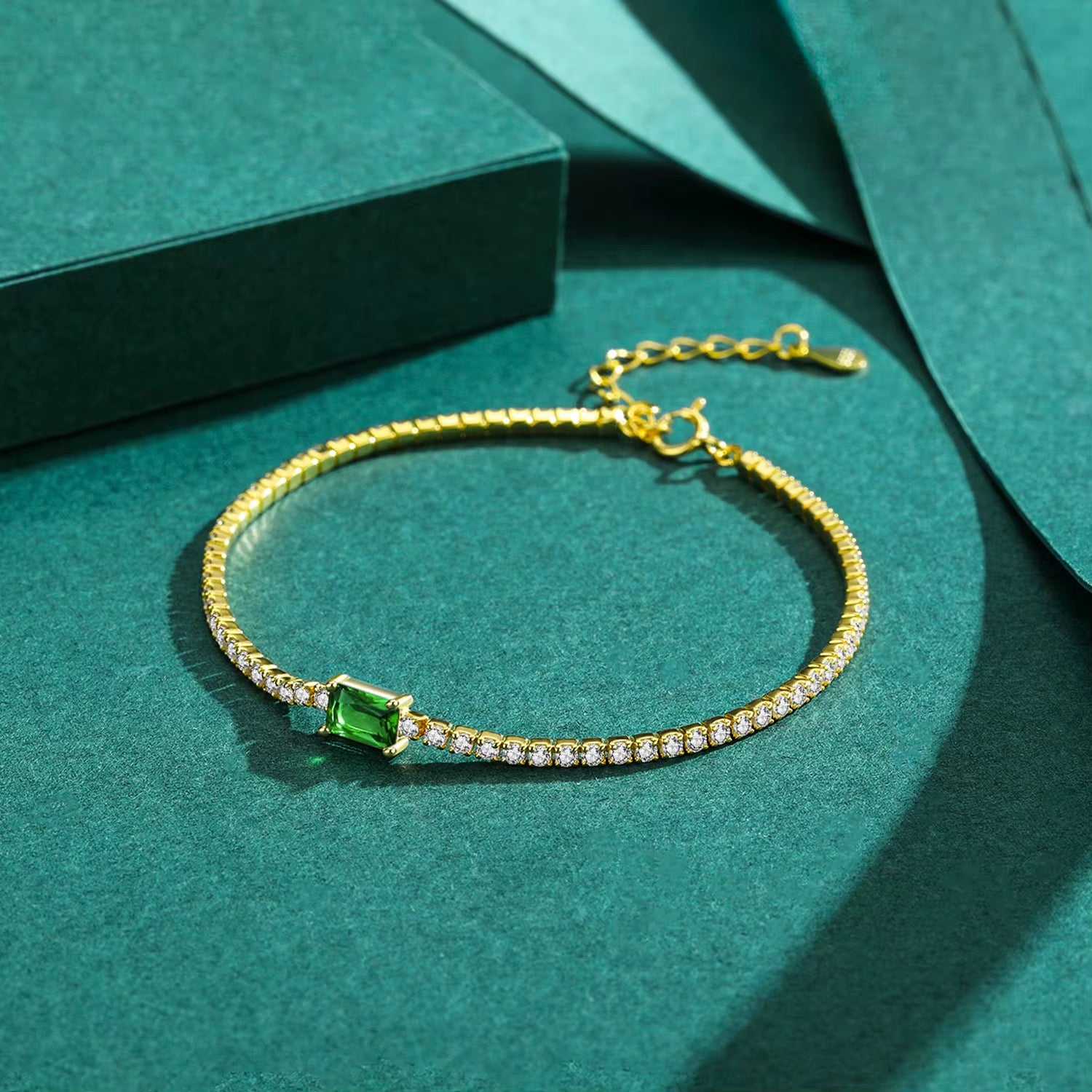 Emerald Halo Tennis Bracelet 18k Gold