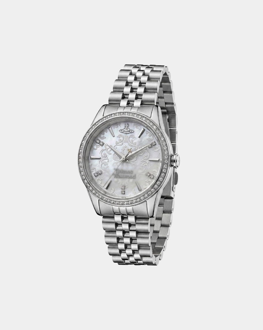 Vivienne Silver Dial Crystal Watch in Silver
