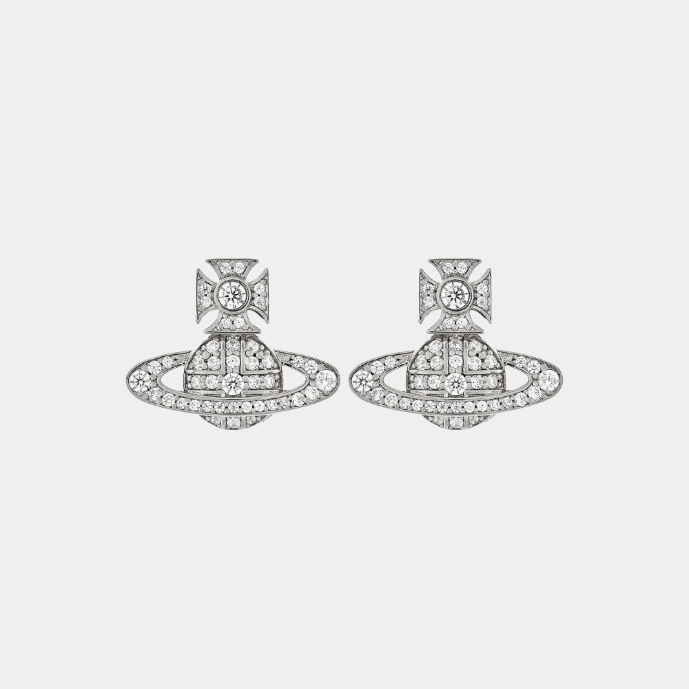 Vivienne Planet Earrings in Silver With Diamonds
