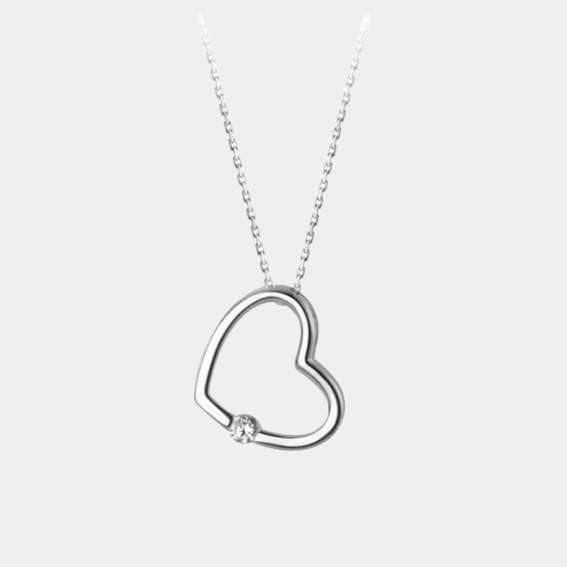 Love Heart Necklace Hallow Pendant With Zircon Crystal In S925 Sterling Silver With Zircon