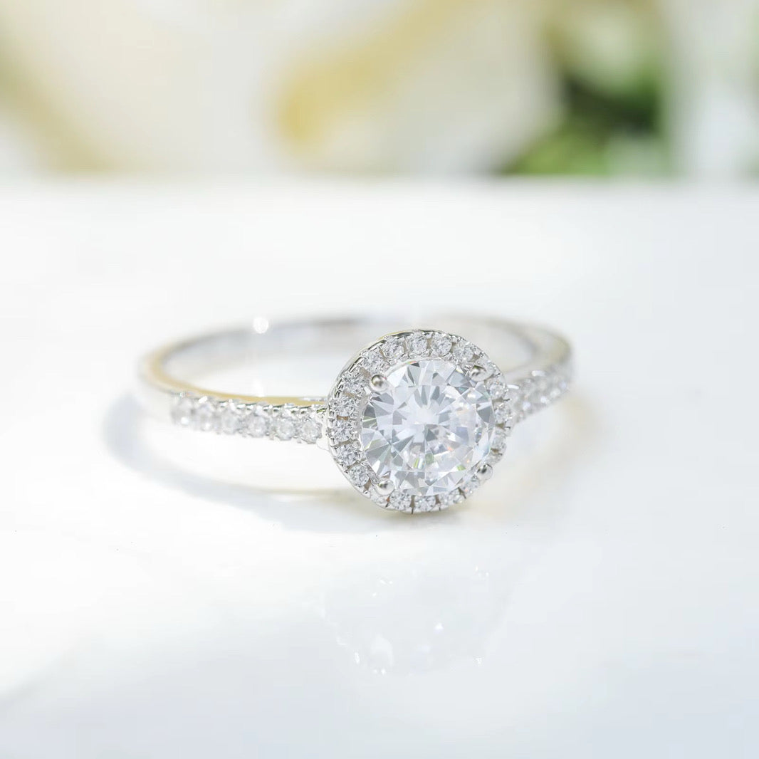Round Cut Engagement Ring Diamond Collection Halo S925 Sterling Silver Solitaire Pave