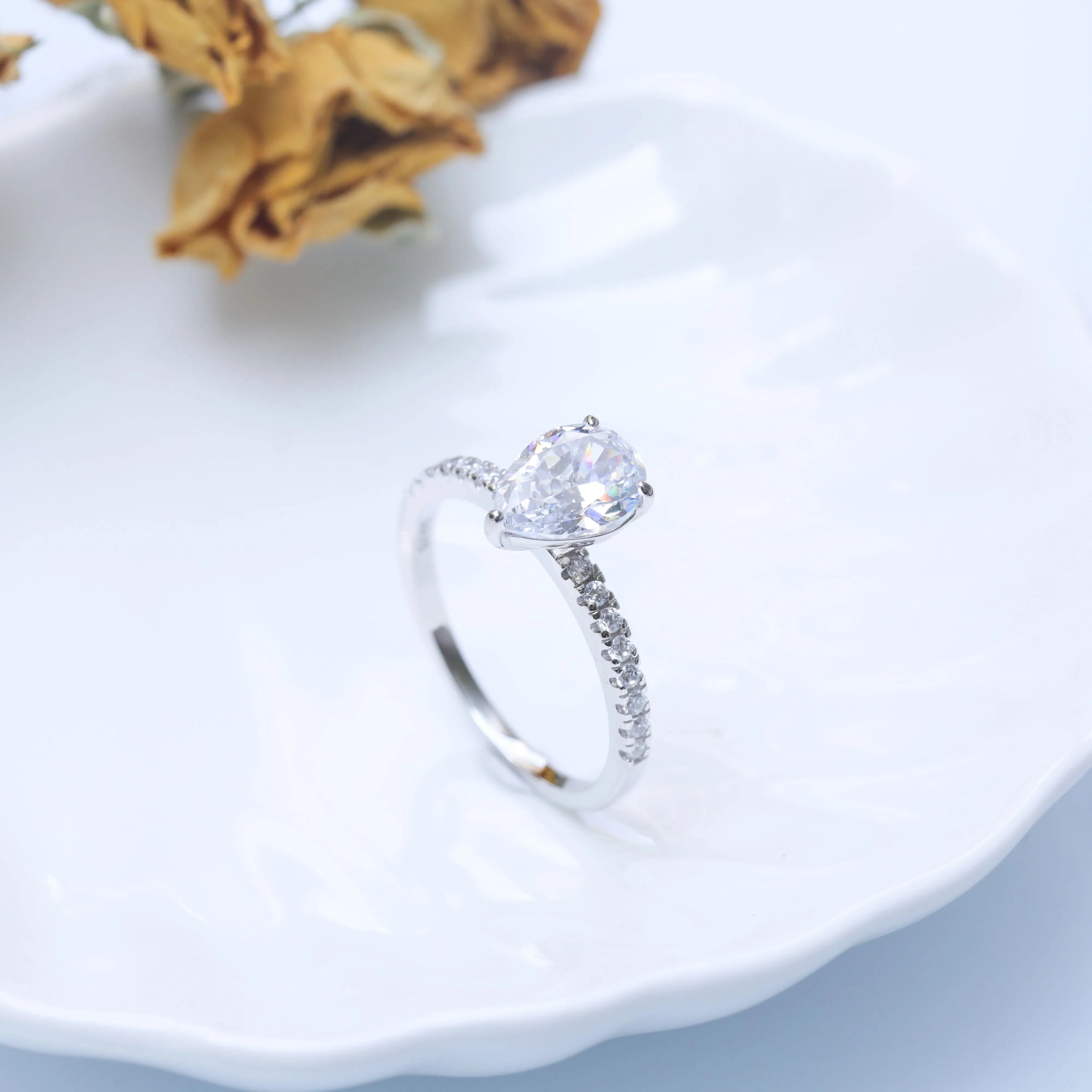 Pear Cut Engagement Ring Diamond Collection Halo S925 Sterling Silver Solitaire Pave