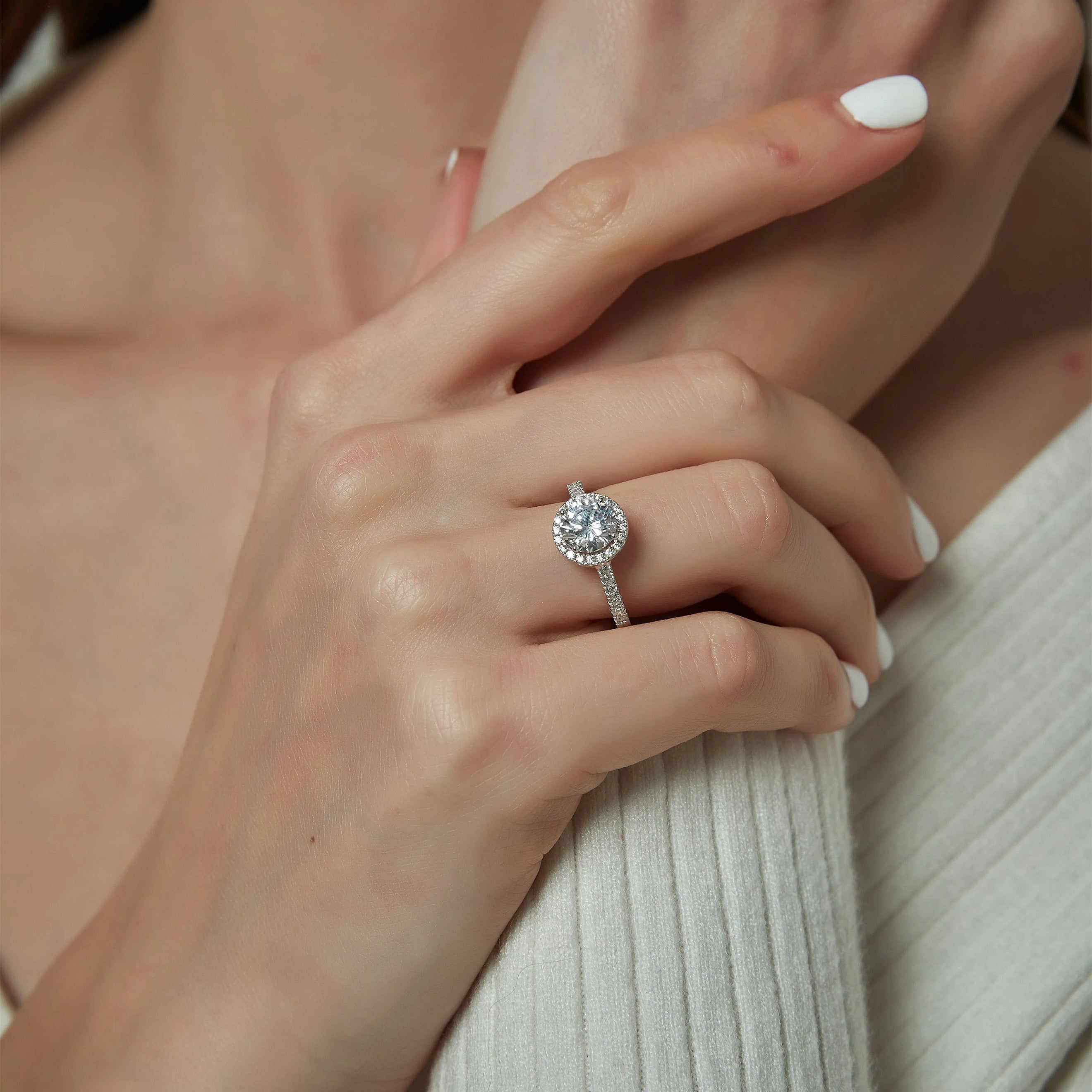 Round Cut Engagement Ring Diamond Collection Halo S925 Sterling Silver Solitaire Pave