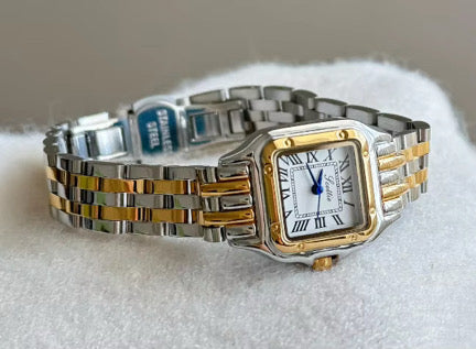 Square Dial Women Watch Roman Numeral Panther Quartz Time Piece 18k Gold