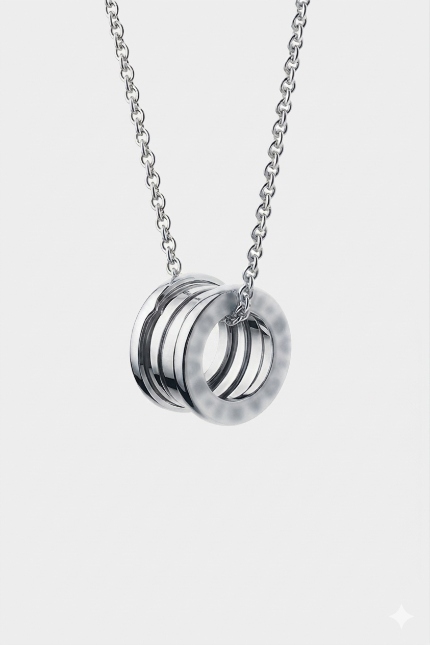 Ring Necklace Round Cut In Silver