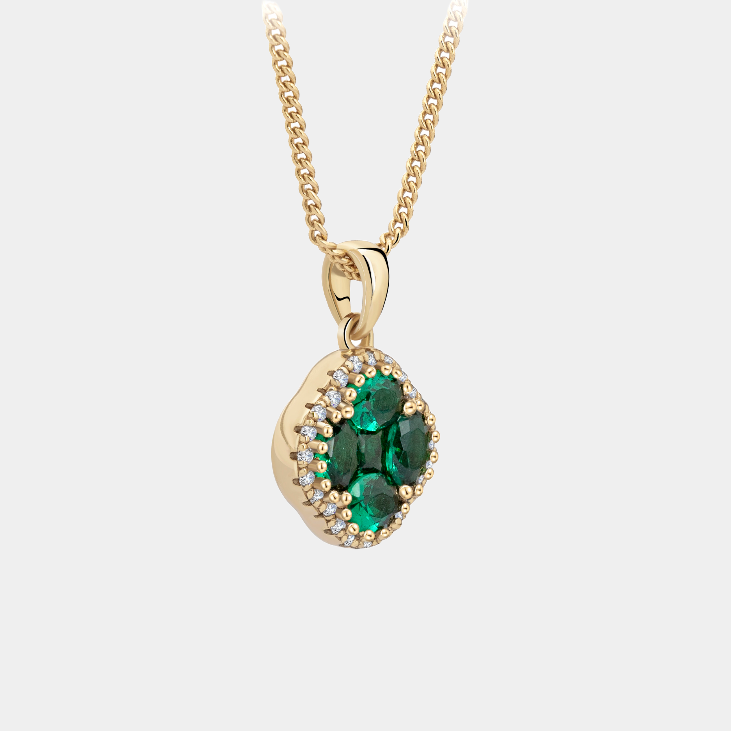 Clover Emerald Necklace With Zircon 18k Gold