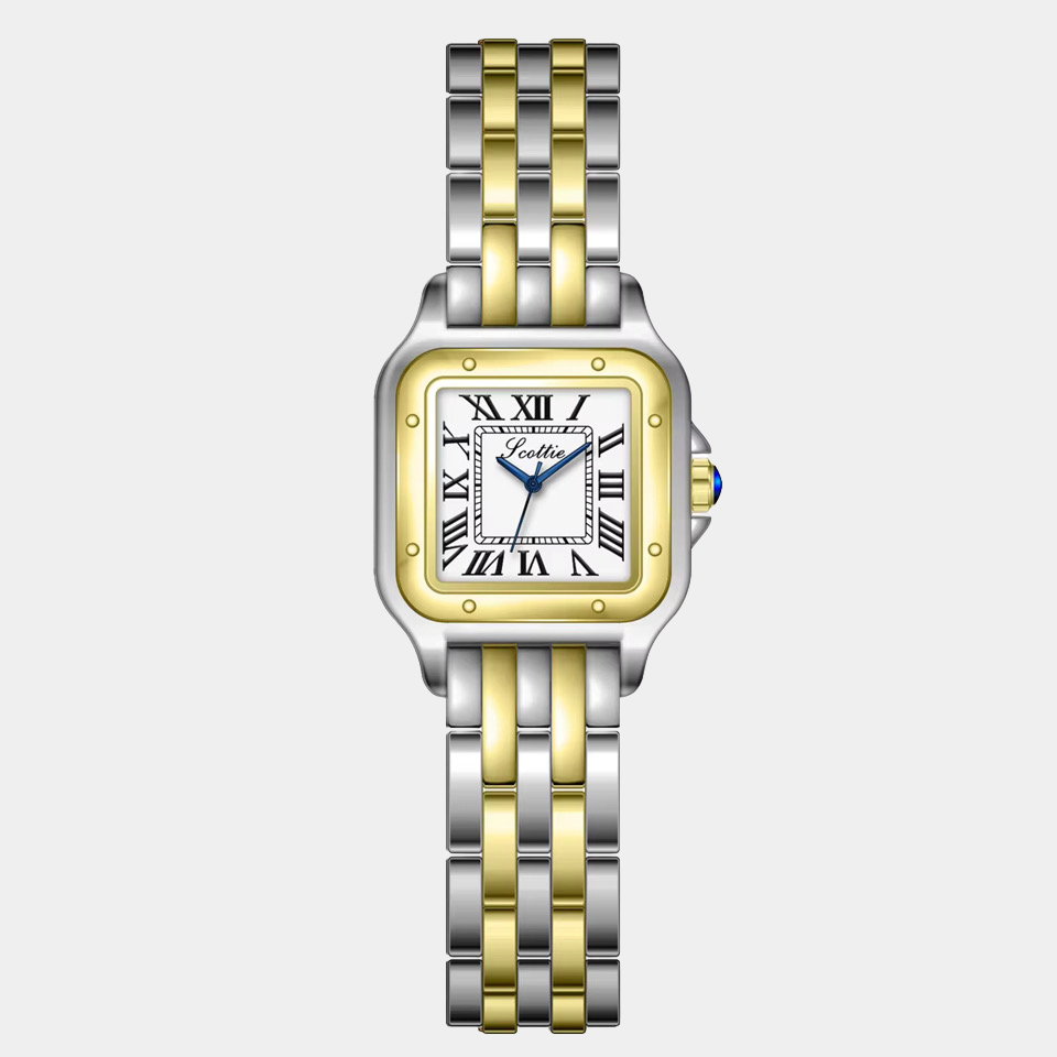 Square Dial Women Watch Roman Numeral Panther Quartz Time Piece 18k Gold