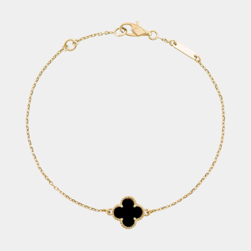 Clover Bracelet Onyx One Four Leaf Flower 18k Gold Bracelet