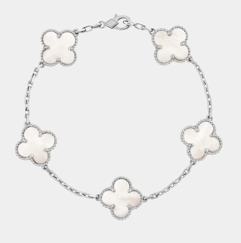 Clover Bracelet Mother of Pearl Lucky Clover Four Leaf Flower Silver Charm Bracelet