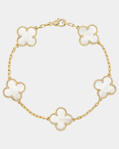Clover Bracelet Mother of Pearl Four Leaf Flower 18k Gold Charm Bracelet