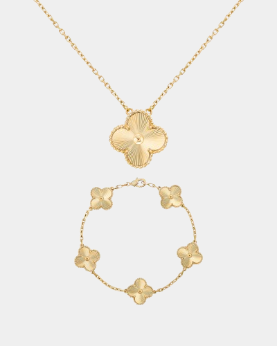 Clover Set Full Gold Necklace With Matching Bracelet 18k Yellow Gold