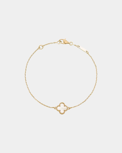 Clover Bracelet Mother of Pearl One Four Leaf Flower 18k Yellow Gold Bracelet
