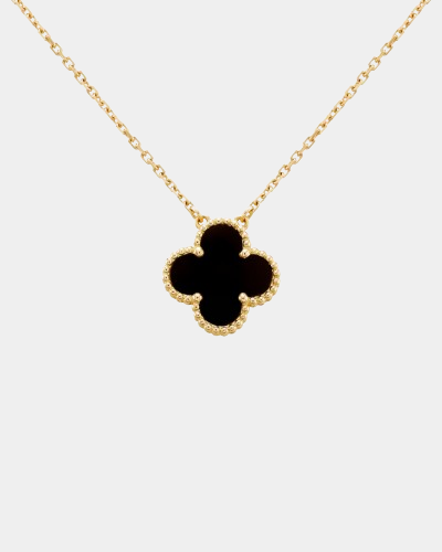Clover Necklace Four Leaf Flower Onyx Stone 18k Gold Pendant Necklace