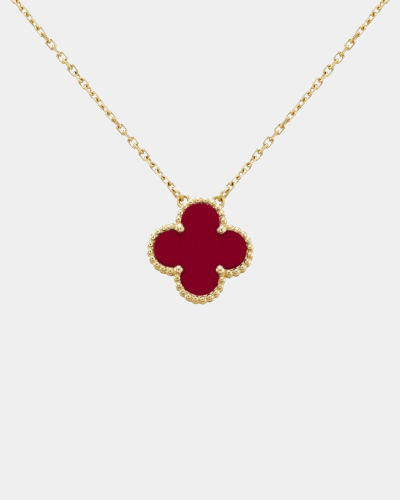 Clover Necklace Four Leaf Carnelian Red Stone 18k Gold Pendant Necklace