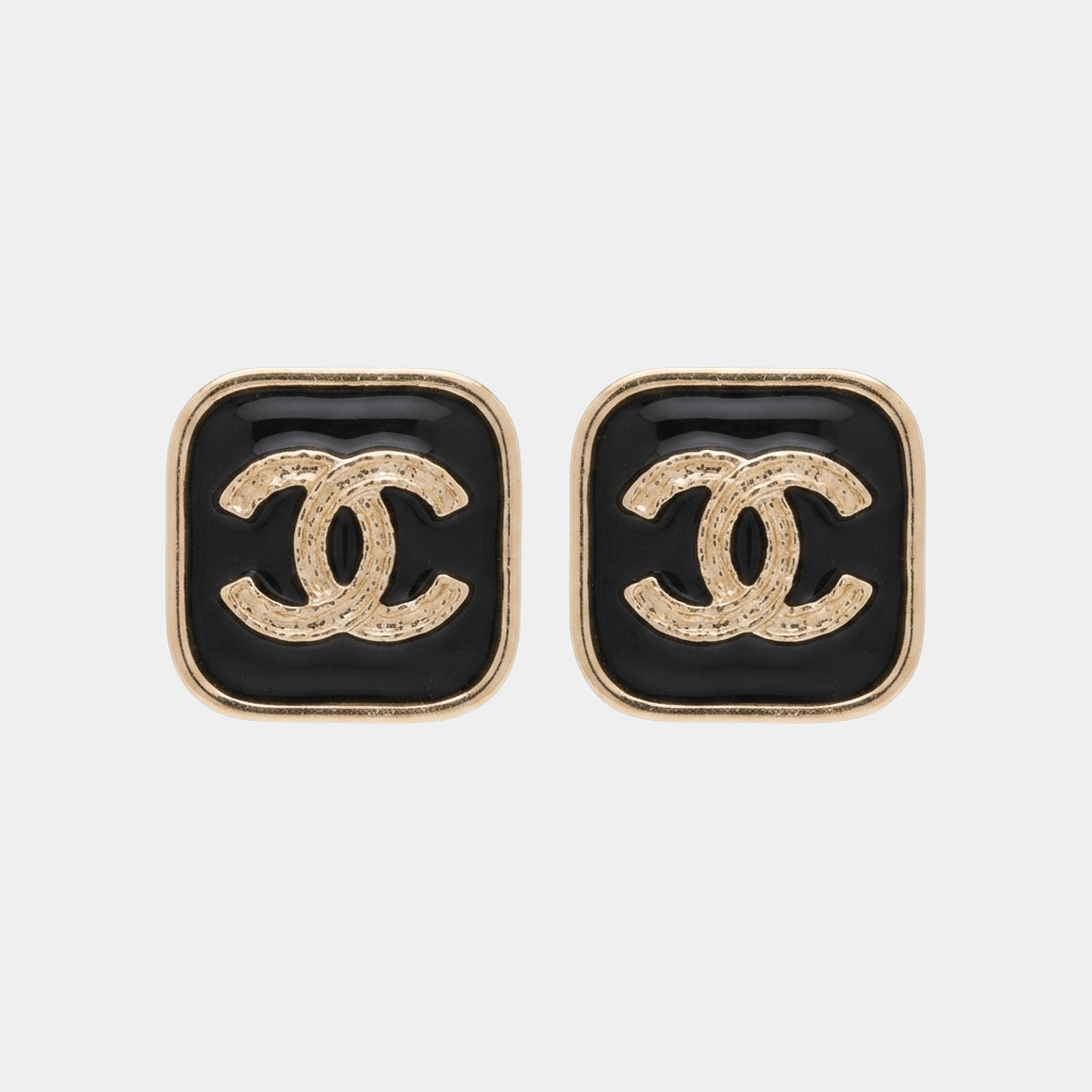 CC Earrings Black Enamel 18k Gold - Seven Gates