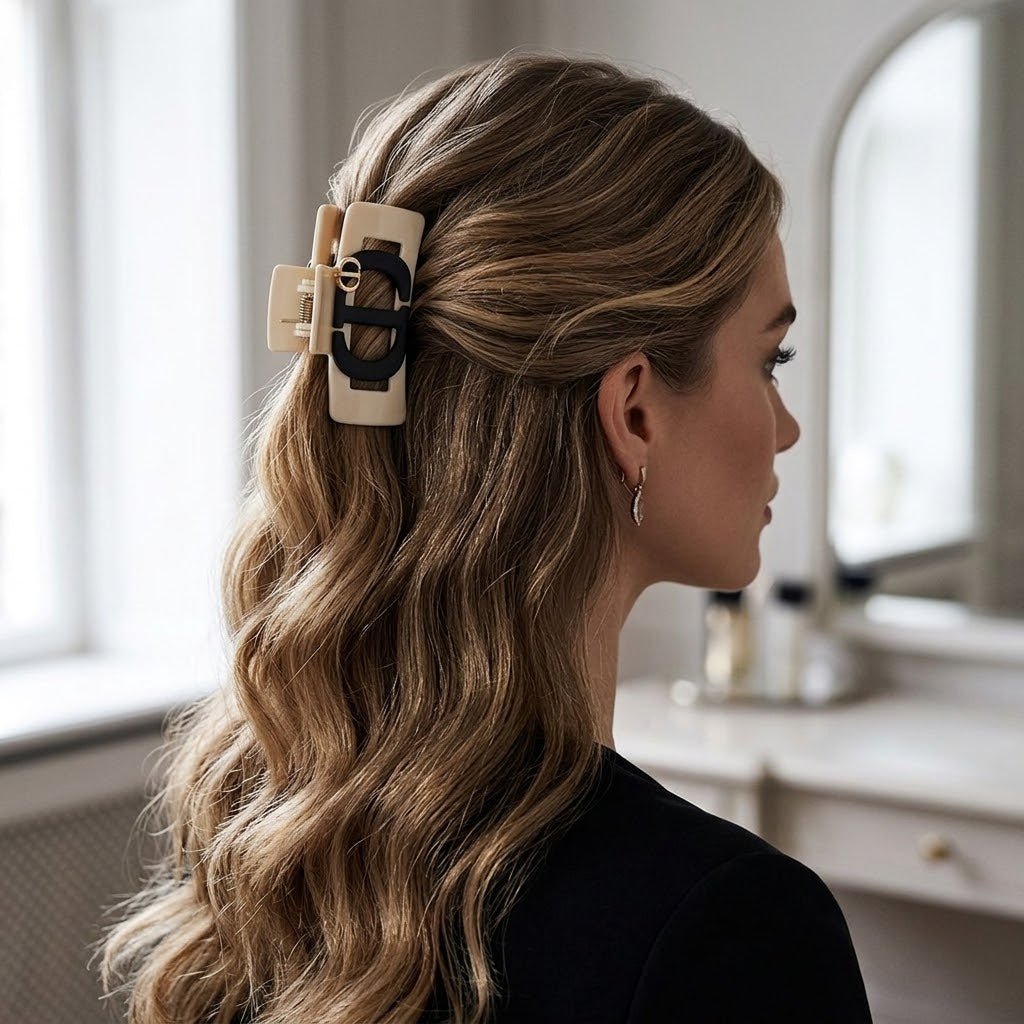 CD Hair Claw Clip Style In Beige - Seven Gates