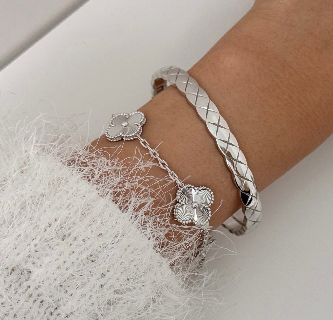 Clover Bracelet Full Silver Lucky Clover Four Leaf Flower Silver Charm Bracelet - Seven Gates