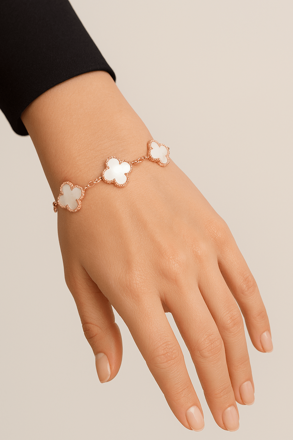 Clover Bracelet Lucky Clover Mother of Pearl Four Leaf Flower 18k Rose Gold Charm Bracelet - Seven Gates