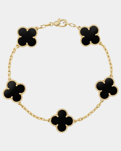 Clover Bracelet Onyx Gemstone Four Leaf Flower 18k Gold Charm Bracelet - Seven Gates
