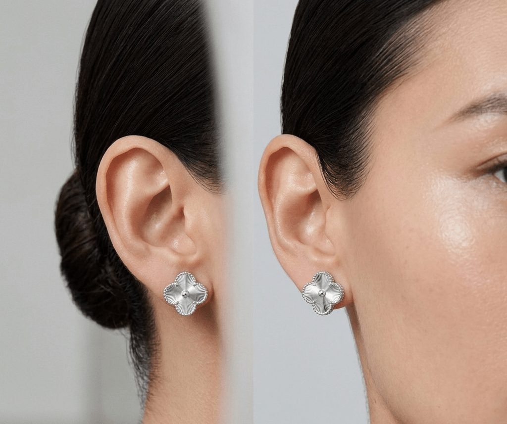 Clover Earrings Stud Style Full Silver - Seven Gates