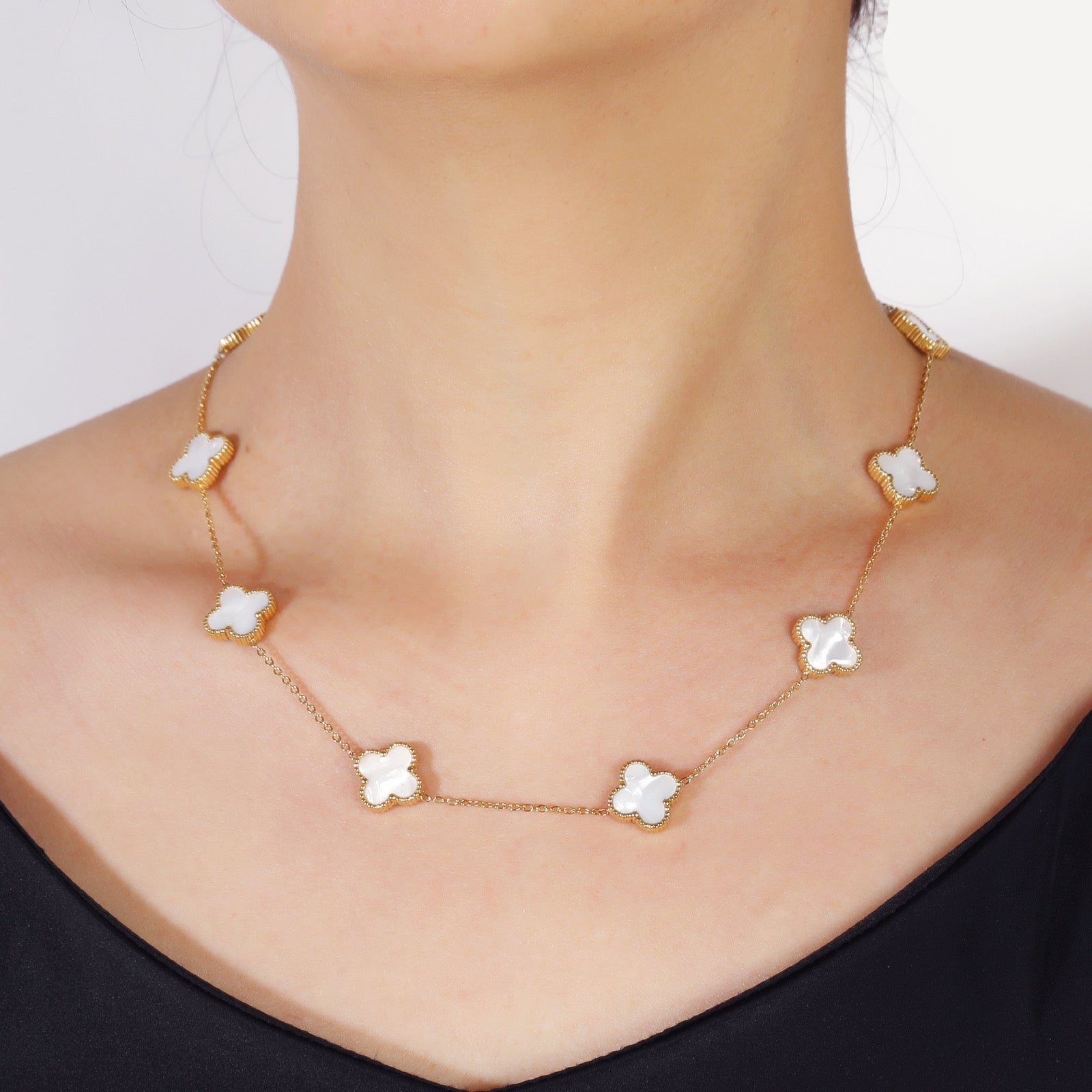 Clover Necklace 10 Motifs Black Onyx Stone 18k Gold Four Leaf Clover - Seven Gates