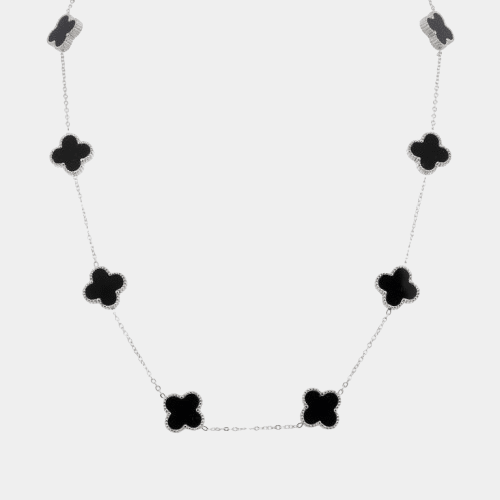 Clover Necklace 10 Motifs Black Stone Silver Four Leaf Clover - Seven Gates