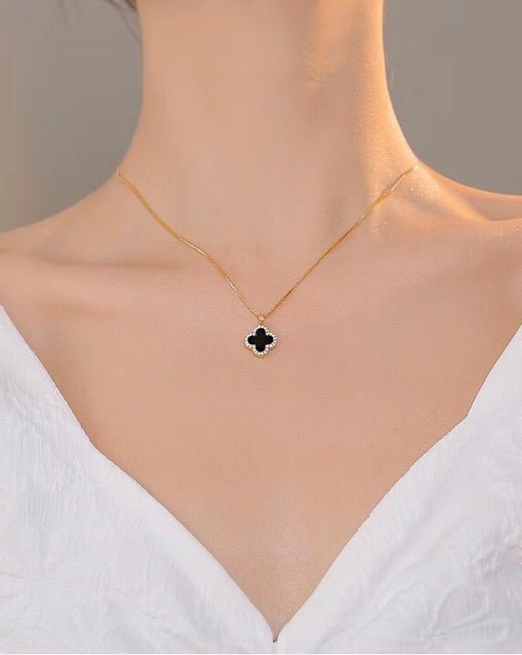 Clover Necklace 18k Gold With Zircon Trim Double Sided Four Leaf Clover Flower - Seven Gates