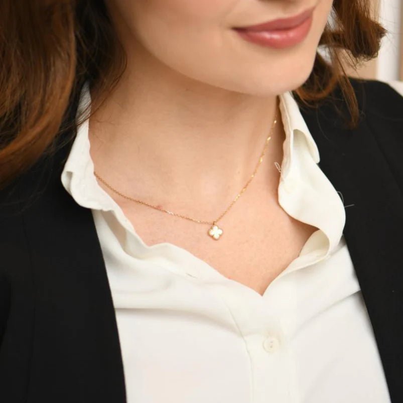 Clover Necklace Four Leaf Mini Mother Of Pearl 18k Gold Pendant Necklace - Seven Gates