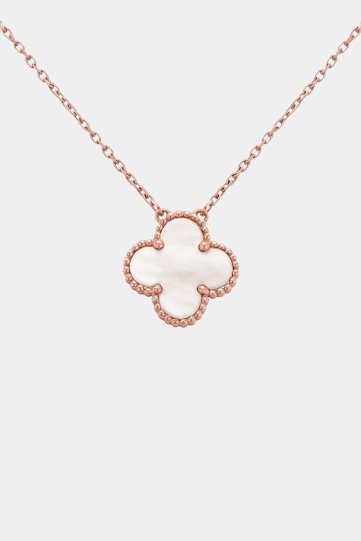 Clover Necklace Lucky Clover Four Leaf Mother Of Pearl 18k Rose Gold Pendant Necklace - Seven Gates