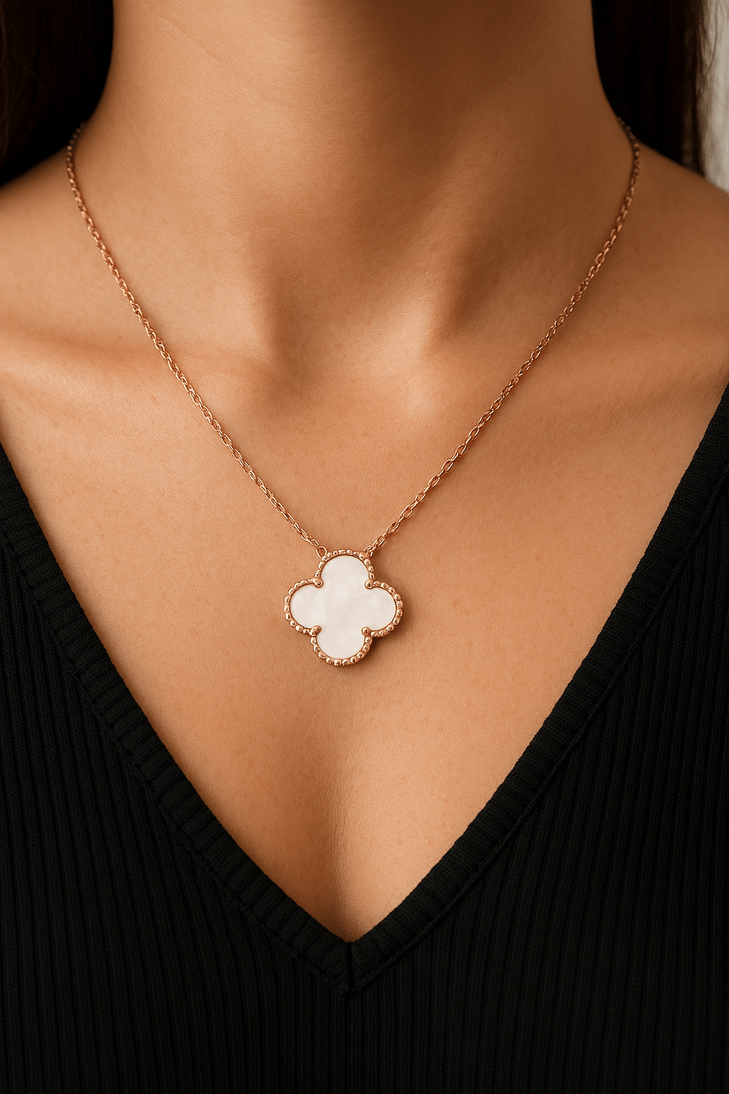 Clover Necklace Lucky Clover Four Leaf Mother Of Pearl 18k Rose Gold Pendant Necklace - Seven Gates