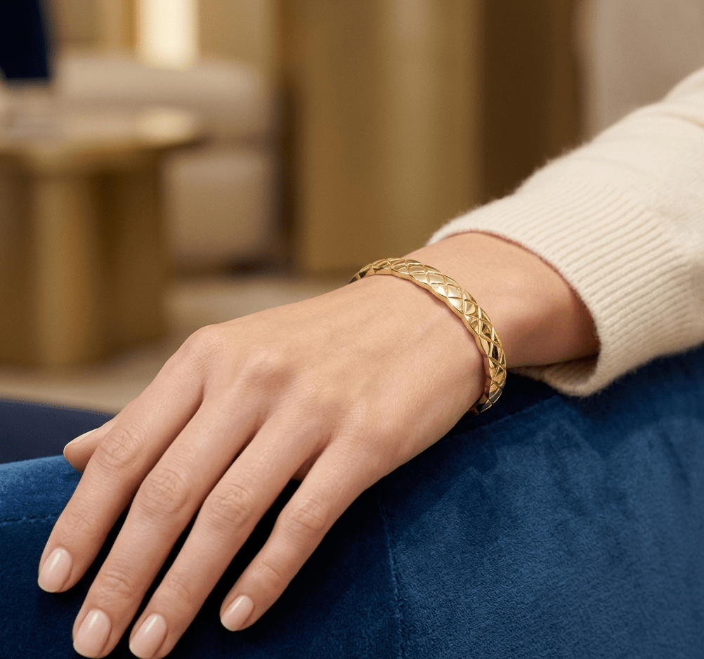 Coco Bracelet Quilted 18k Gold Bangle - Seven Gates