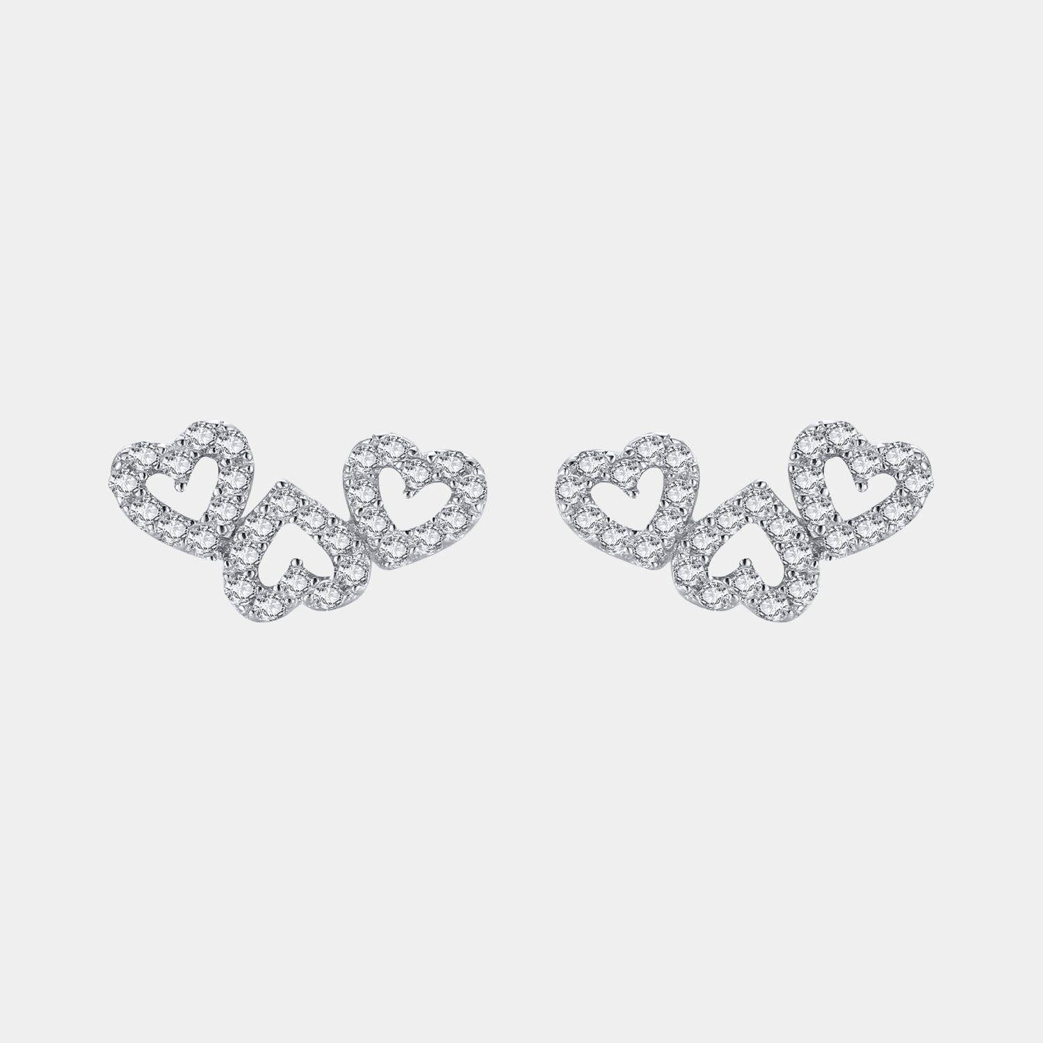 Diamond Triple Heart Mini Stud Earrings S925 Sterling Silver - Seven Gates