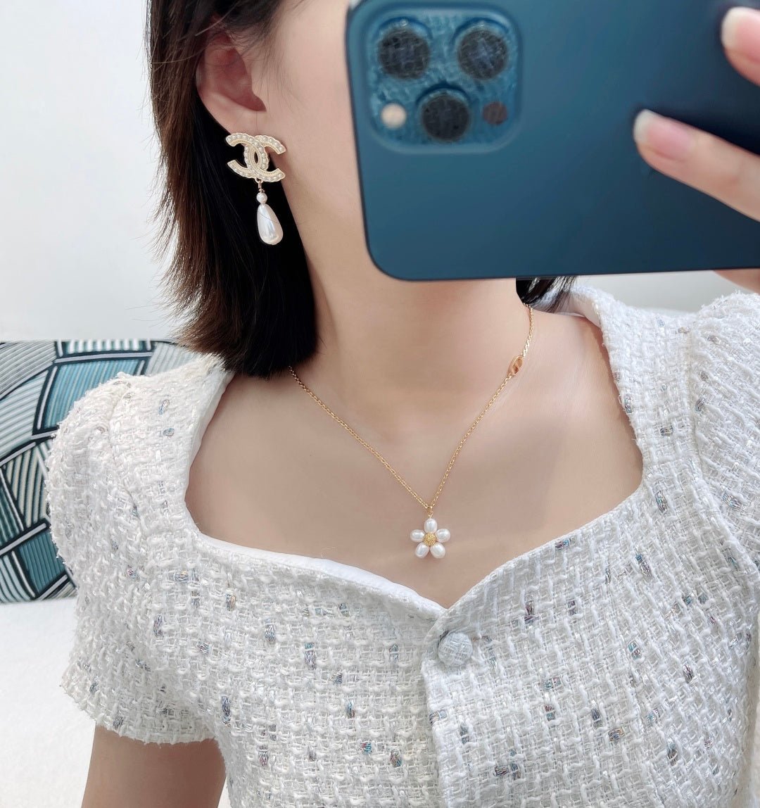 Drop CC Earrings with Pearls 18k Gold - Seven Gates