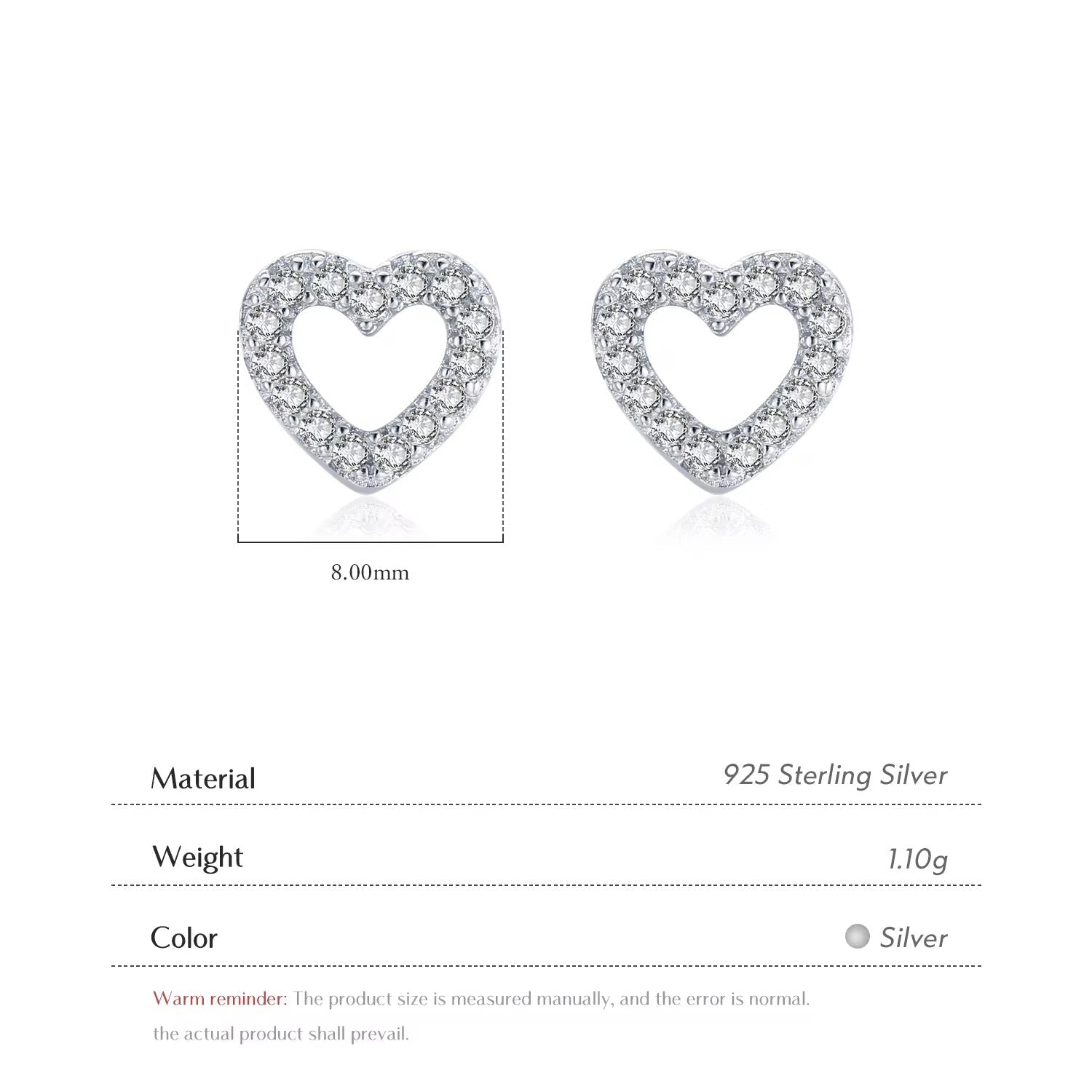 Heart Stud Earrings With Zircon Crystal S925 Silver Plated - Seven Gates