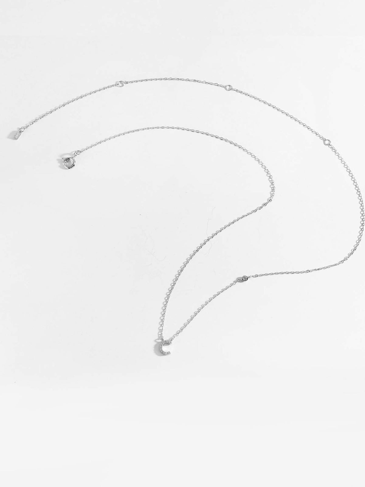 Initial Necklace C Letter Pendant Sterling Silver - Seven Gates