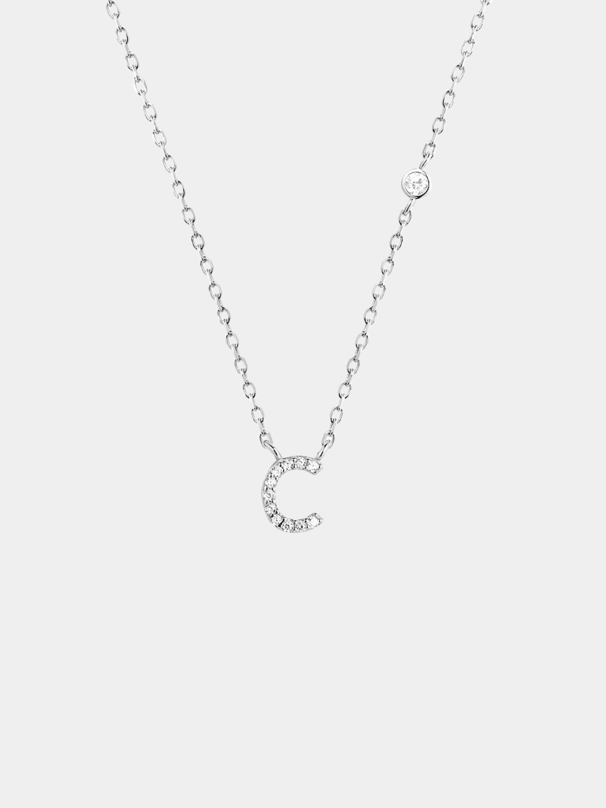 Initial Necklace C Letter Pendant Sterling Silver - Seven Gates