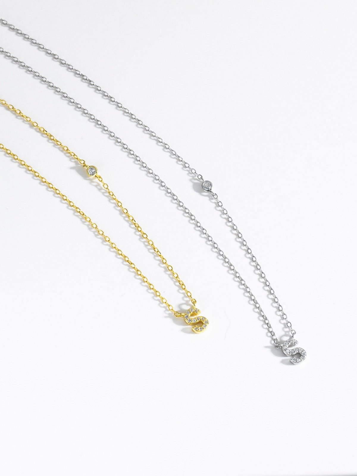 Initial Necklace S Letter Pendant Sterling Silver - Seven Gates