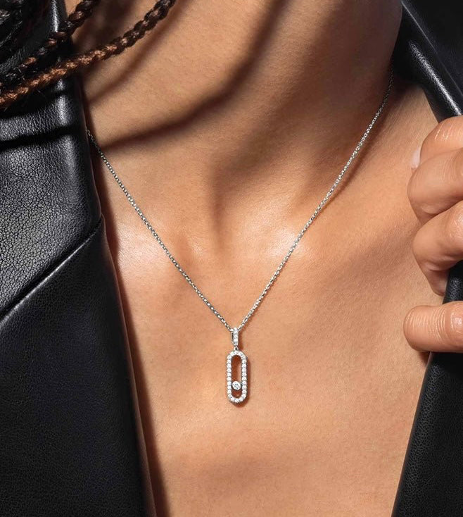 Messika Inspiration Kinetic Pave Necklace With Moving Diamond Sterling Silver - Seven Gates