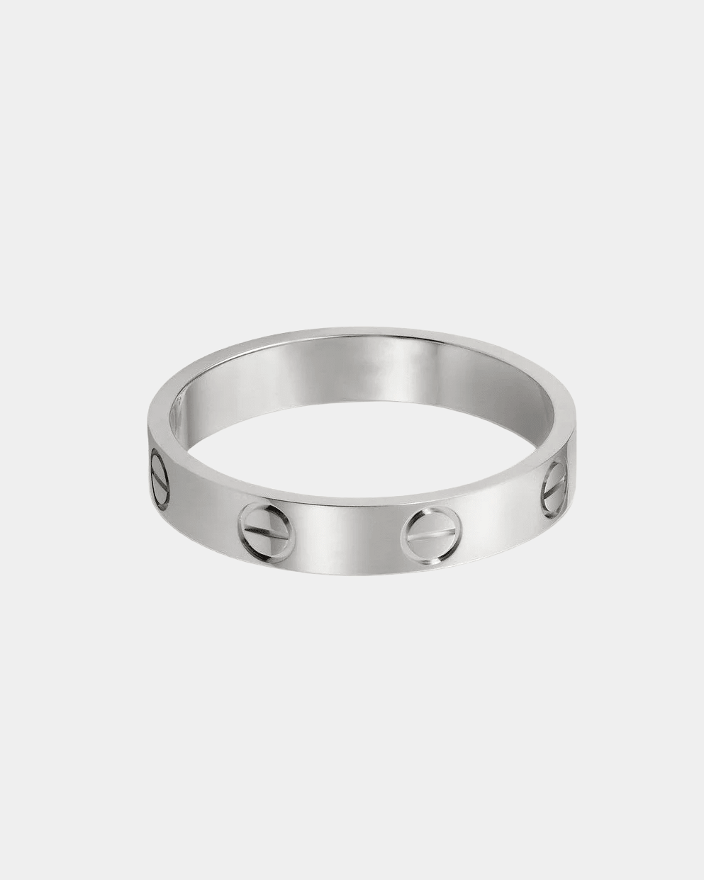 Close-up of Silver Love Ring Eternity Statement Band in Silver.