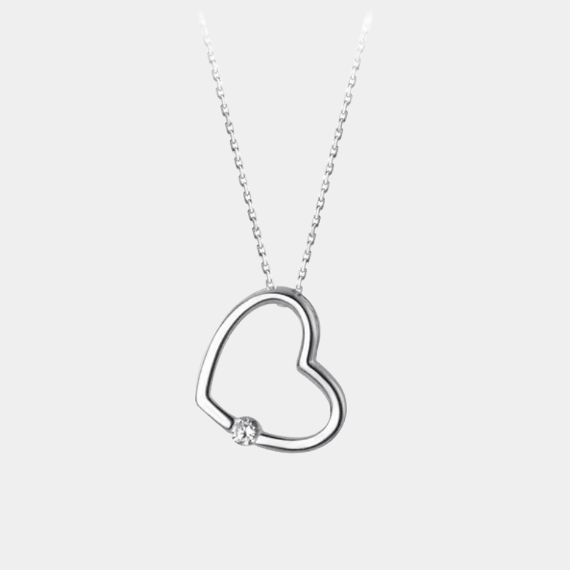 Love Heart Necklace Hallow Pendant With Zircon Crystal In S925 Sterling Silver With Zircon - Seven Gates