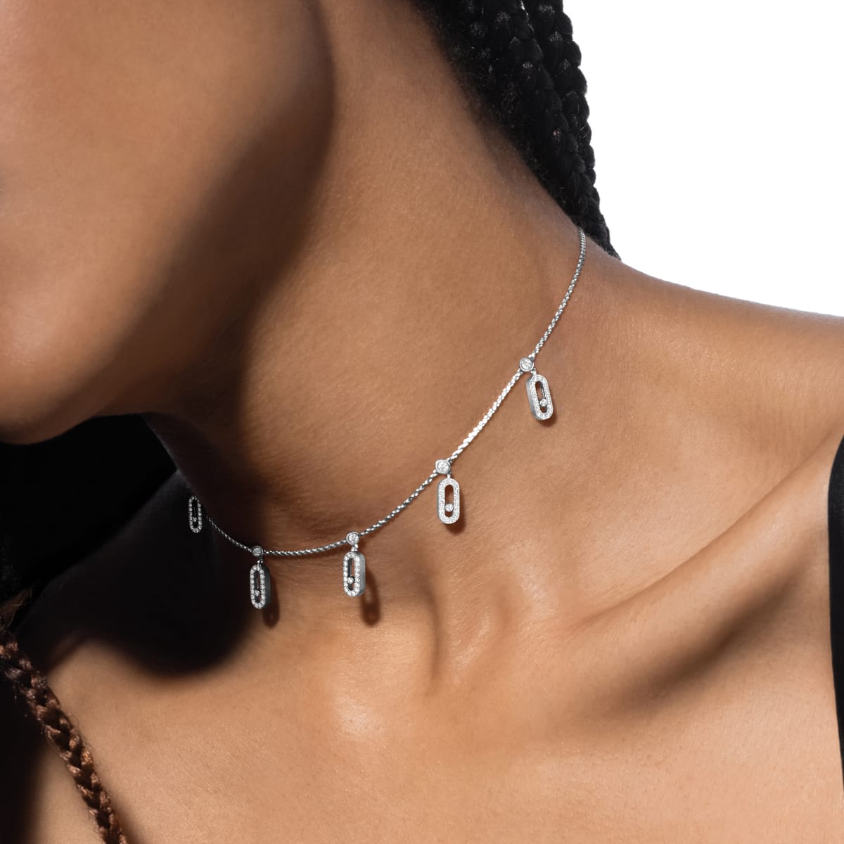 Move Pave Diamond Charm Necklace In Silver - Seven Gates