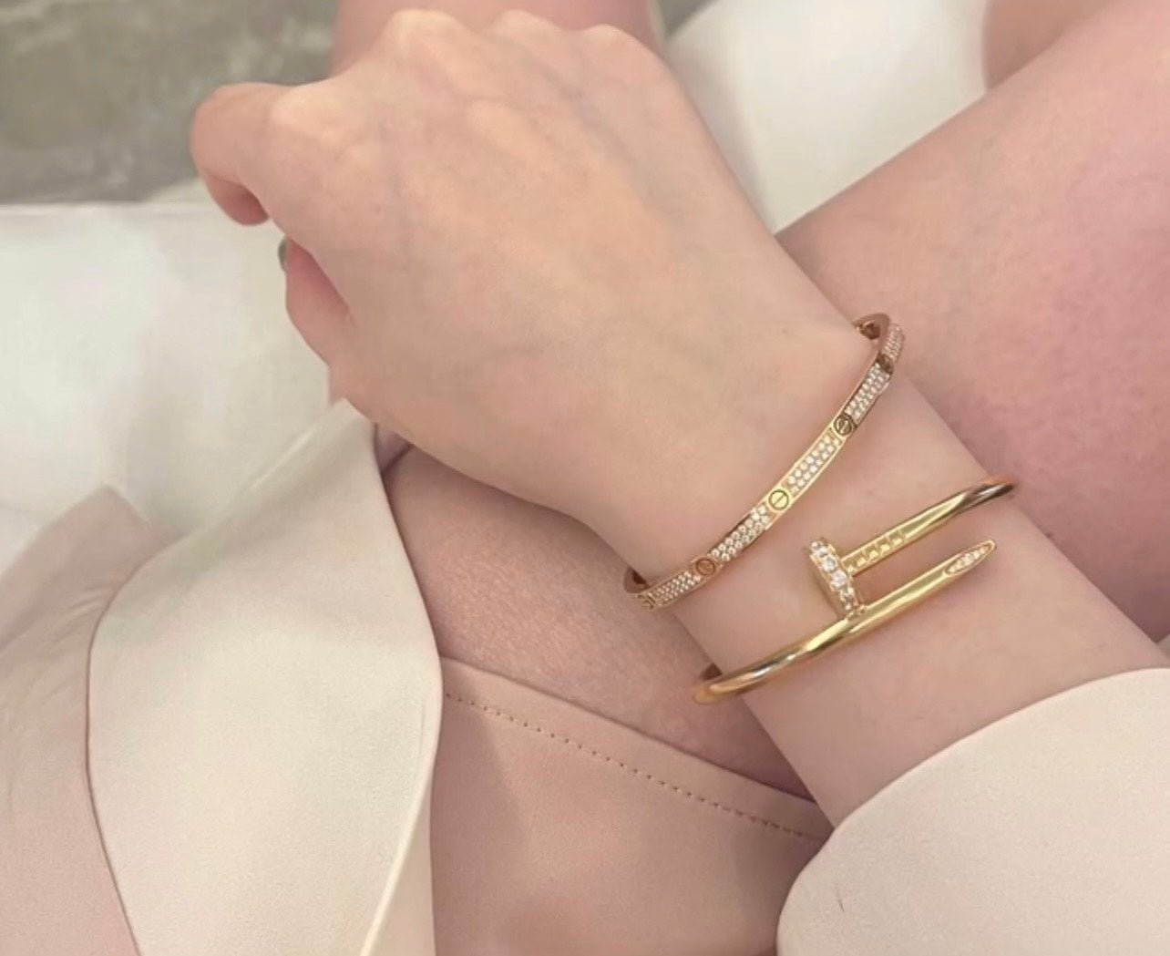 Nail Bracelet Bangle With Zircon Inlaid 18k Gold - Seven Gates