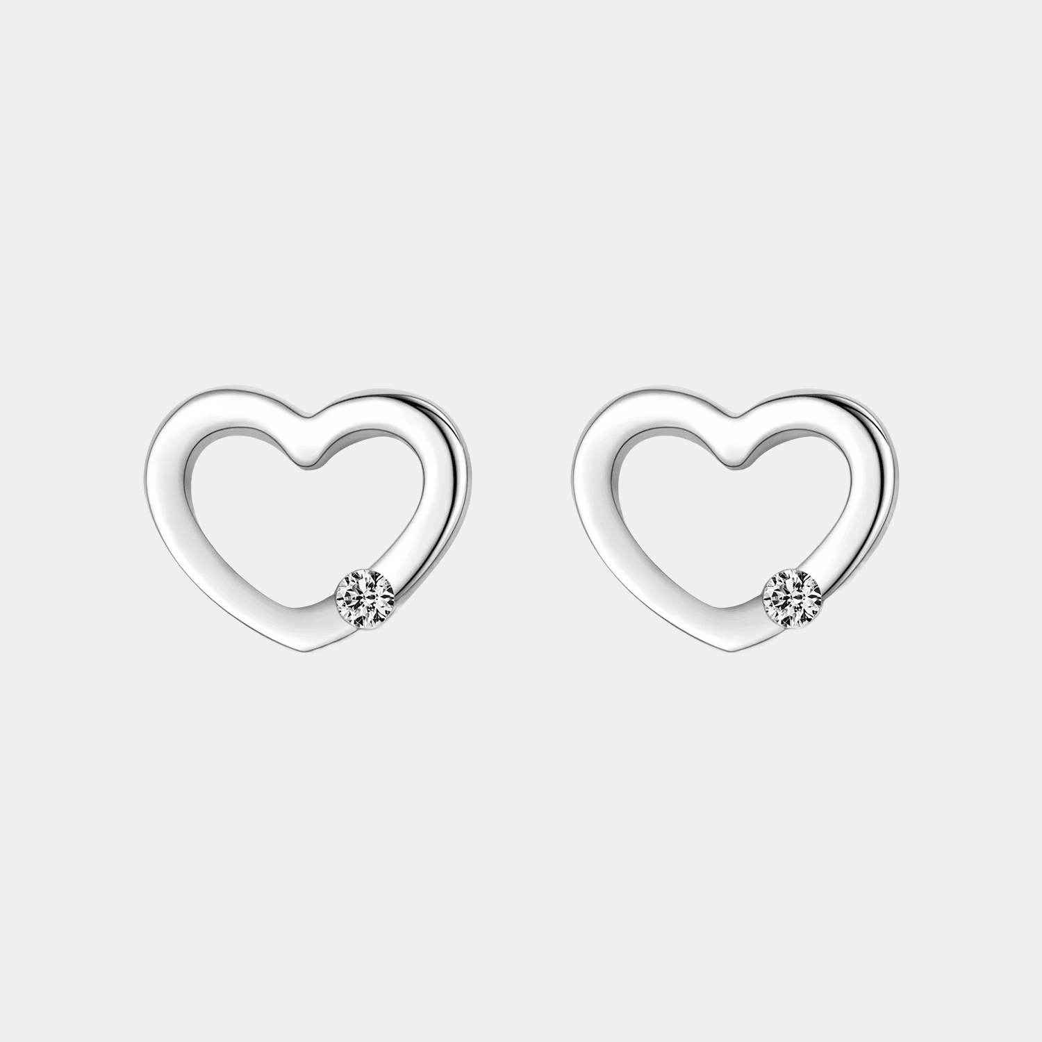 Open Heart Stud Earrings With Zircon Crystal S925 Silver Plated - Seven Gates