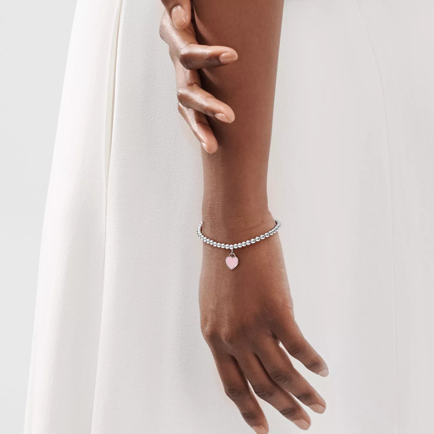 Pink Heart Bead Bracelet in Silver - Seven Gates