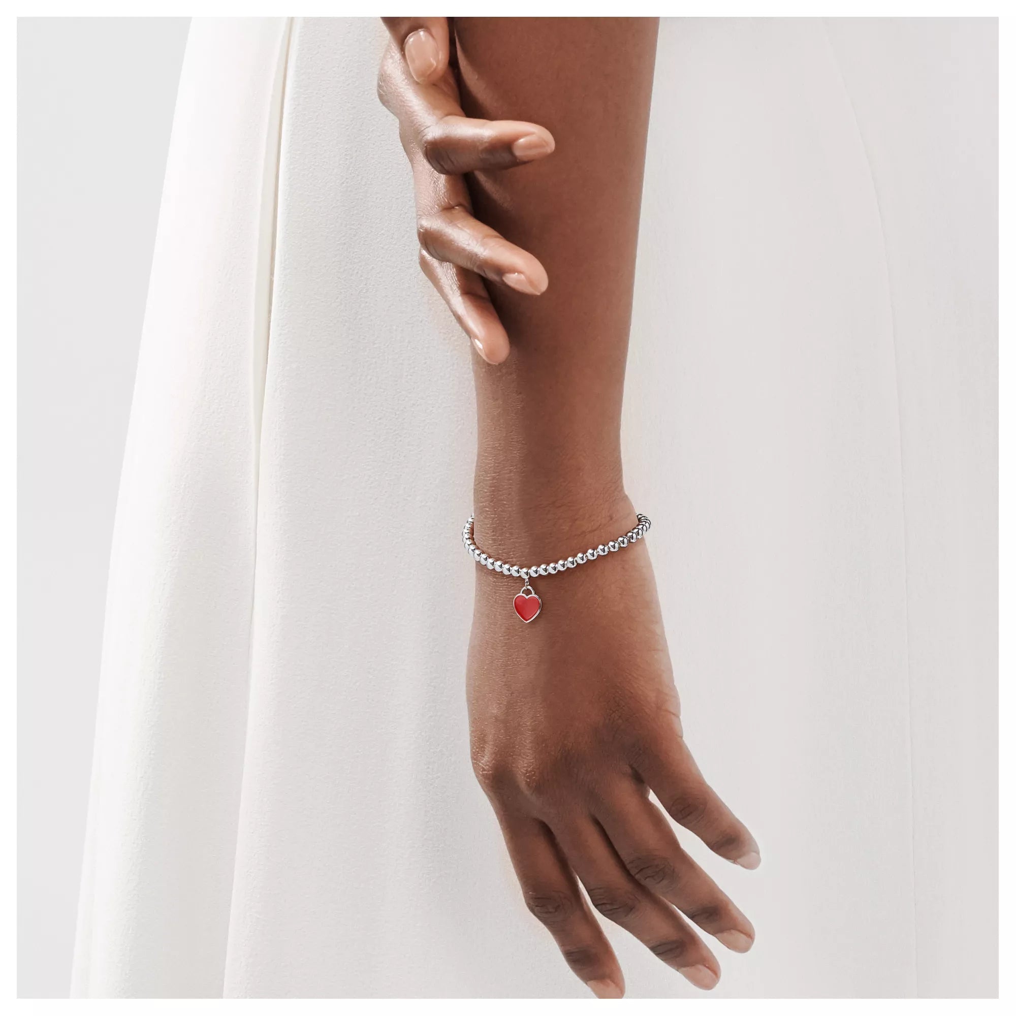 Red Heart Bead Bracelet in Silver - Seven Gates