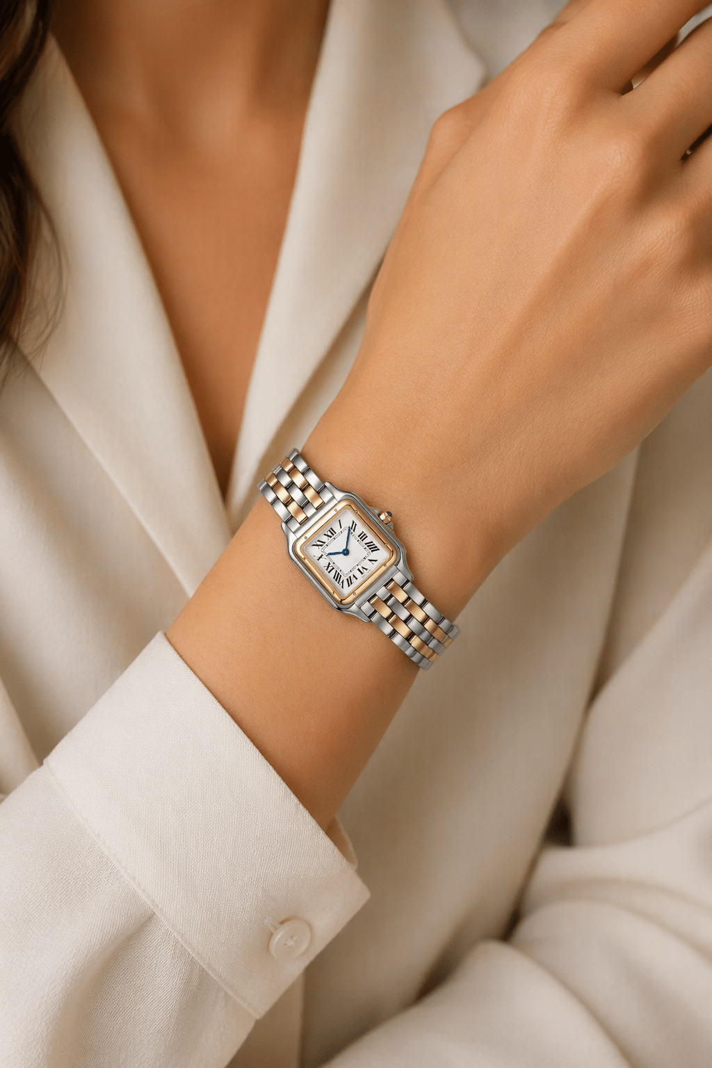 Square Dial Women Watch Roman Numeral Panther Quartz Time Piece 18k Gold - Seven Gates