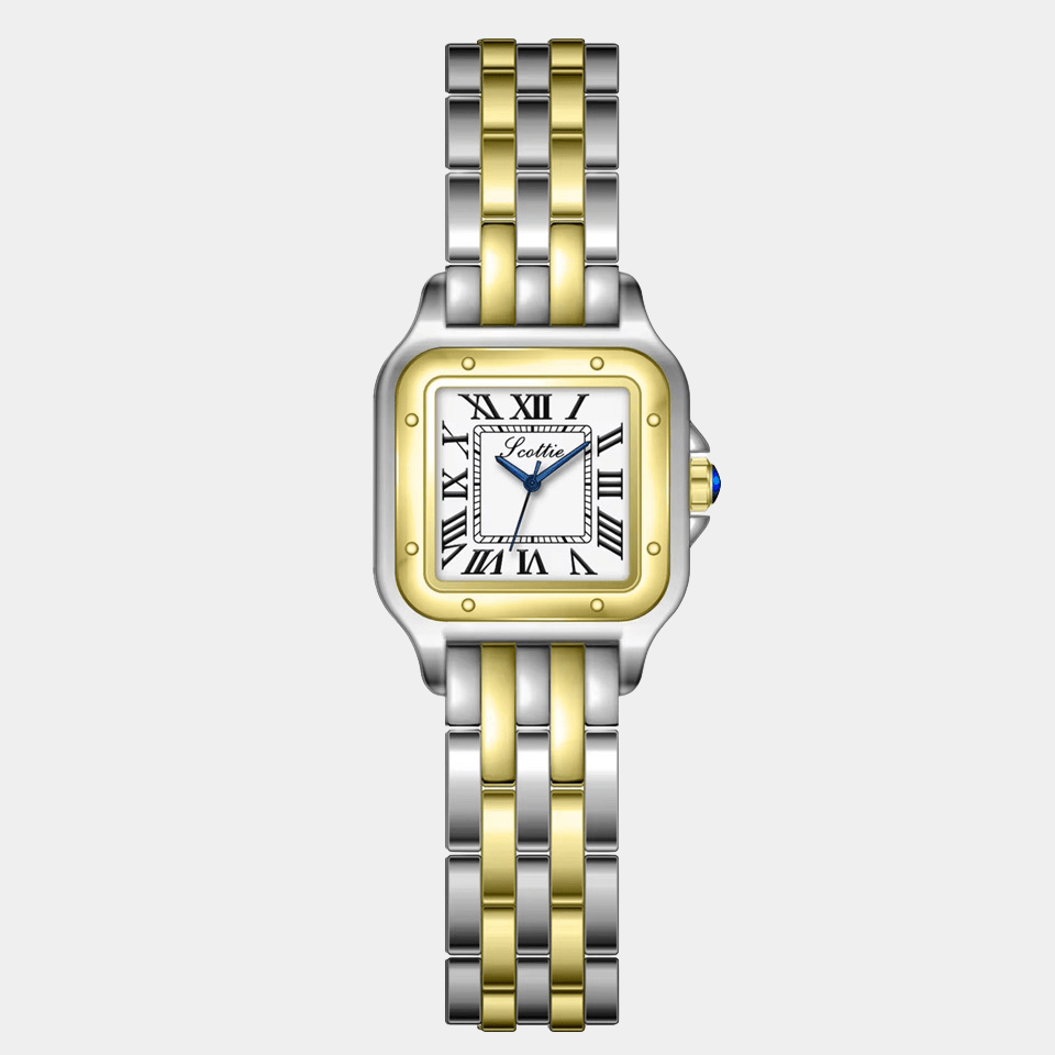 Square Dial Women Watch Roman Numeral Panther Quartz Time Piece 18k Gold - Seven Gates